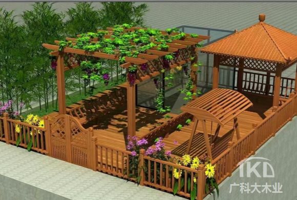防腐木花园建设效果图